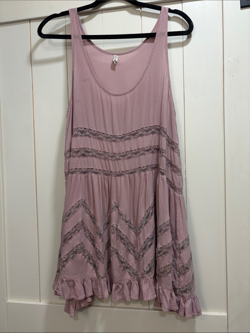 Free People Dusty Mauve Lace-Trim Sleeveless Swing Dress